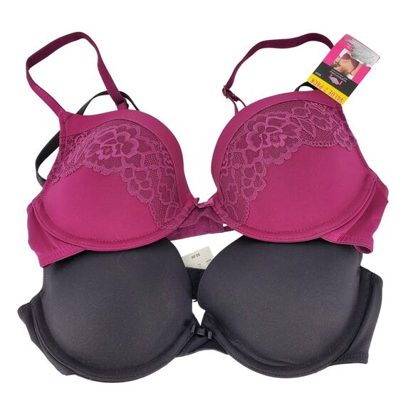 Maidenform Self Expressions 36B TShirt Push Up Bra 2 Pack Red/Pink and Black New - Picture 1 of 8